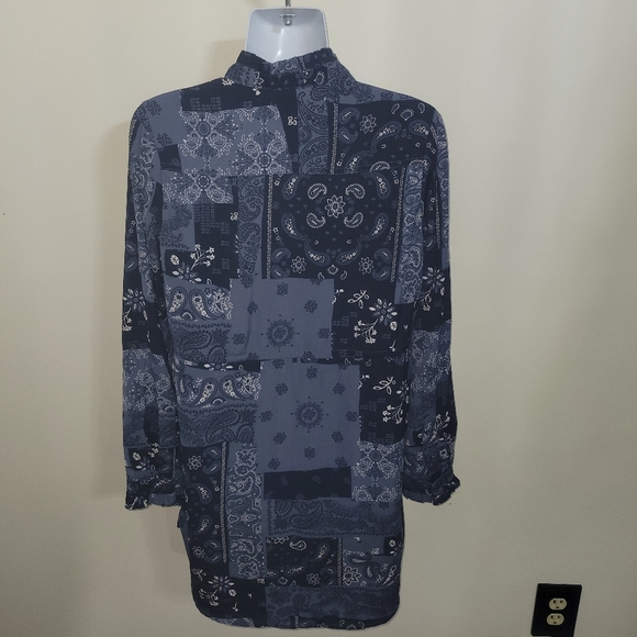 Abercrombie & Fitch Blue Bandana Print Shirt Dress Large Long Sleeve - Picture 3 of 6